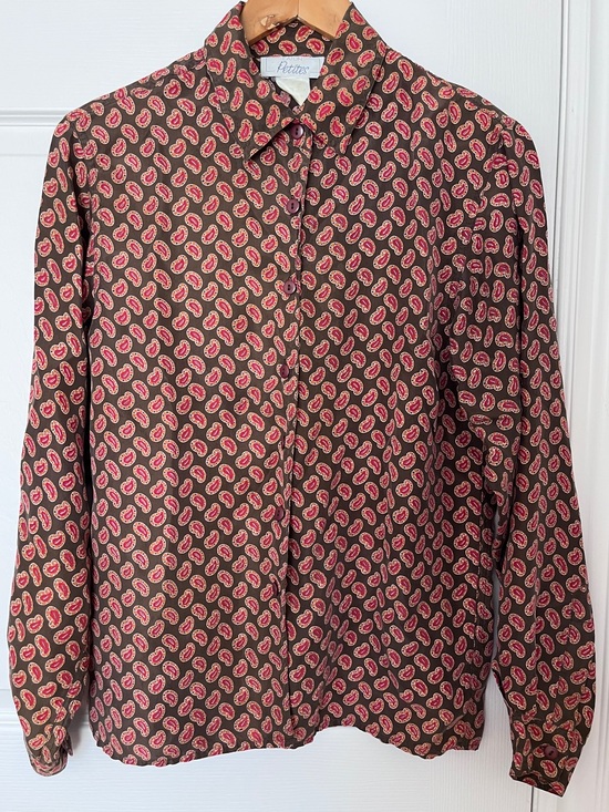 Vintage Tops - Vintage 100% Silk Brown Paisley Button Down Shirt